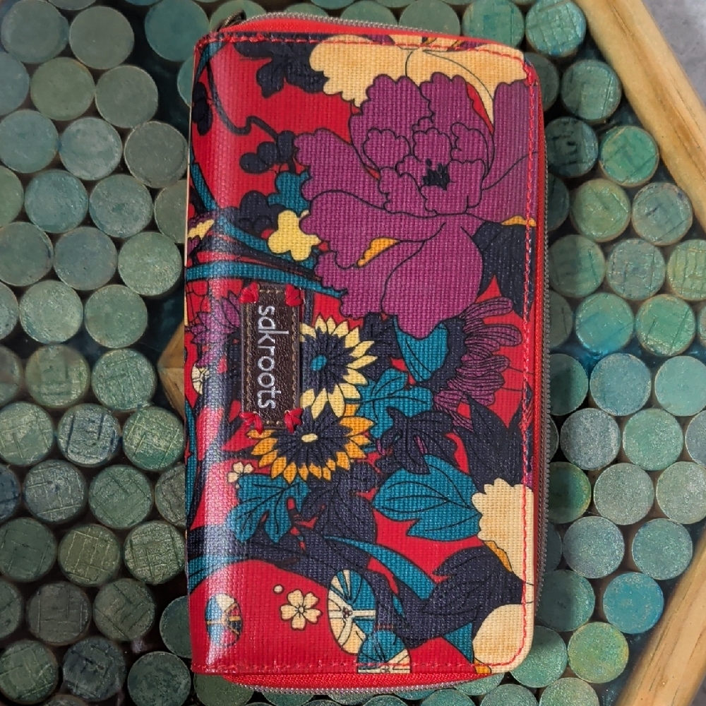 Sakroots Floral Zip-Around Wallet in Red, Purple, Teal, Yellow